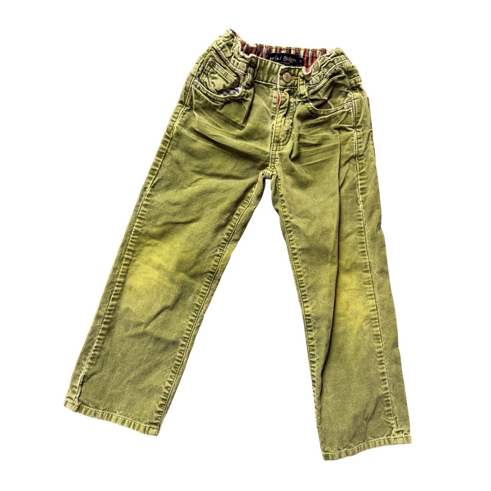 Mini Boden Boys Green Corduroy Pants Adjustable Waist Straight Leg Size 7Y